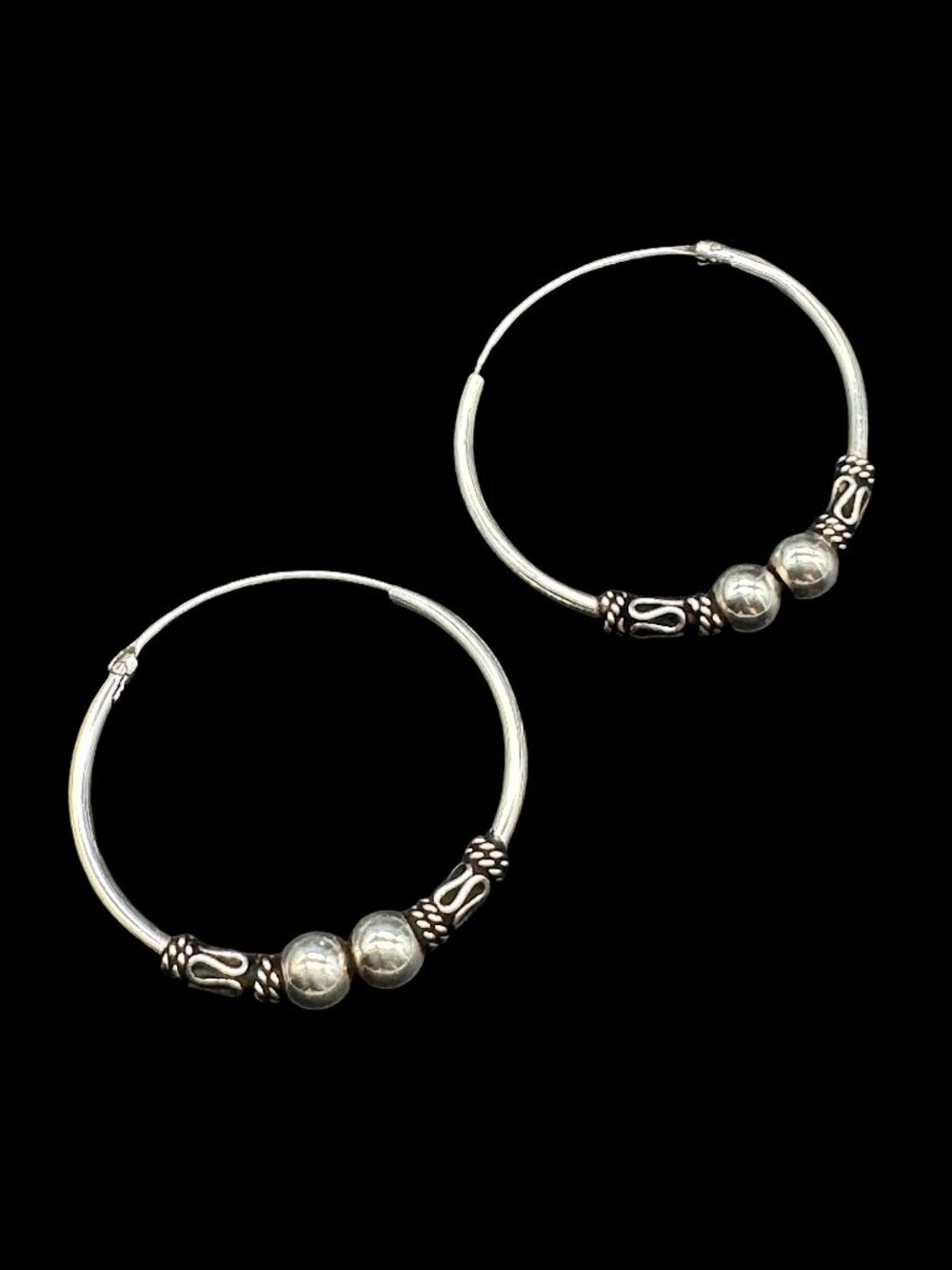925 Sterling Silver Vintage Pierced Earrings Hoops Bali Style *read*